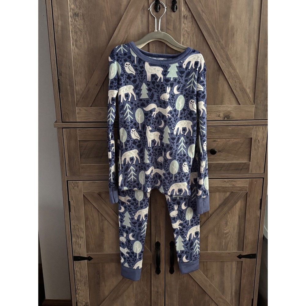 Cat & Jack Kids Blue Woodland Forest Animal Fleece Pajama Set Size 8